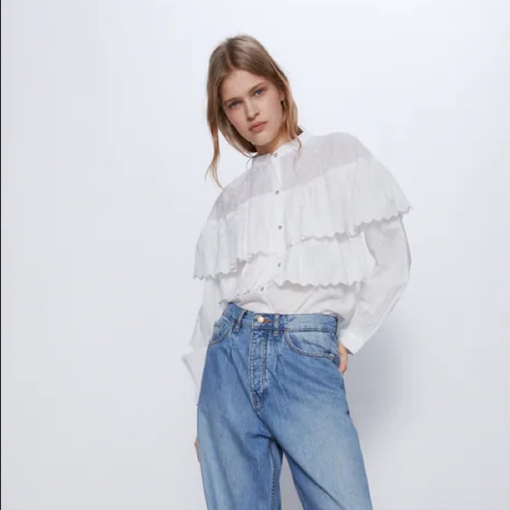 Zara White Ruffle Romantic Shirt